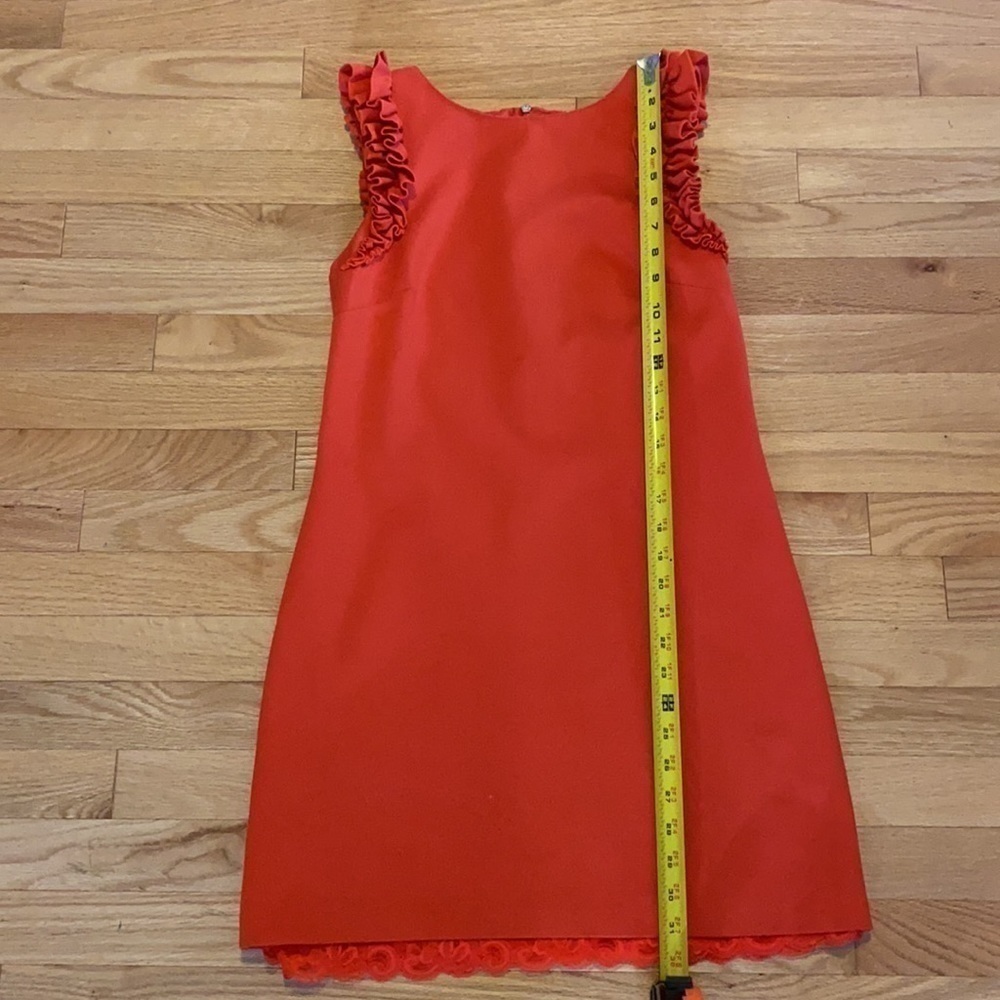 Trina Turk Orange Ruffle Shoulder Sheath Dress Size 2 - Picture 12 of 13